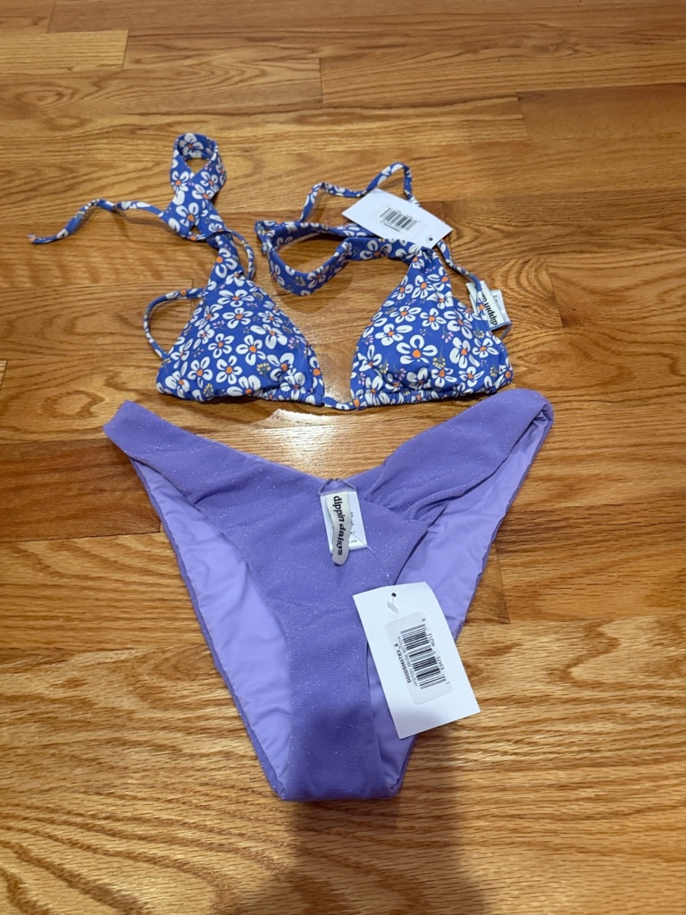 Floral Triangle Bikini Top & Lavender Bottom Set